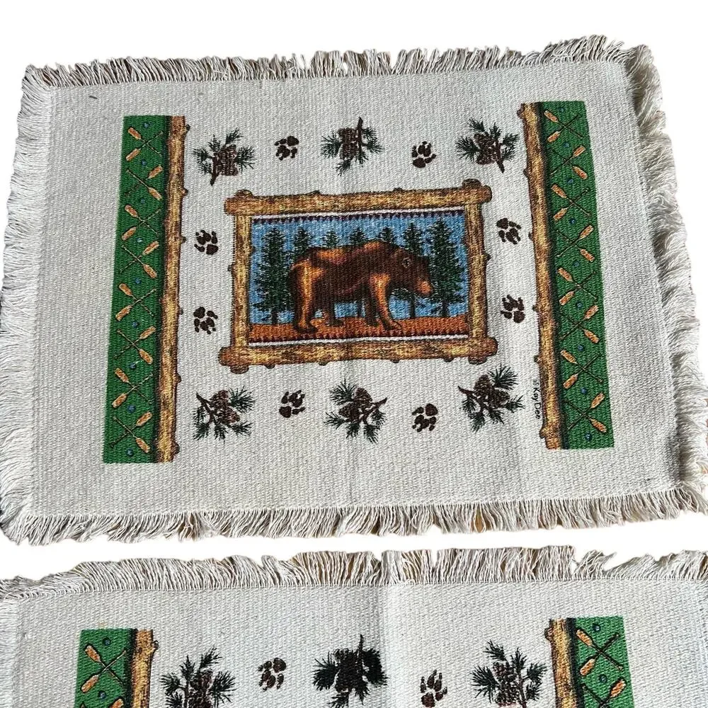 Vintage 2 Kay Dee placemats brown bear cabin decor